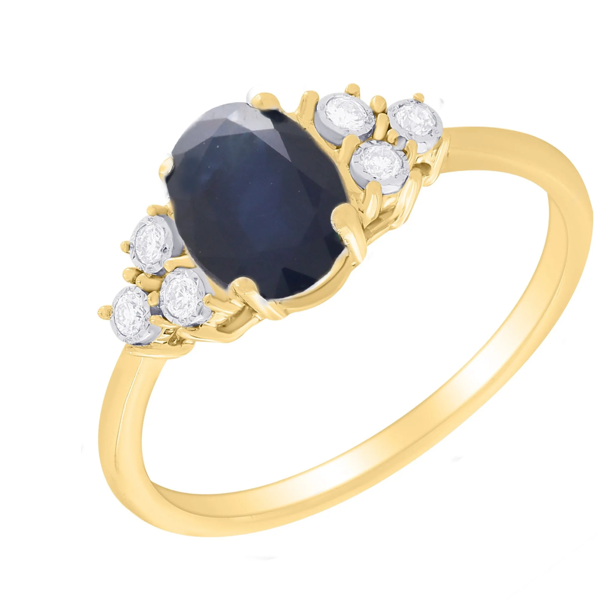 Oval Color Stone with Diamond  Illusions Ring