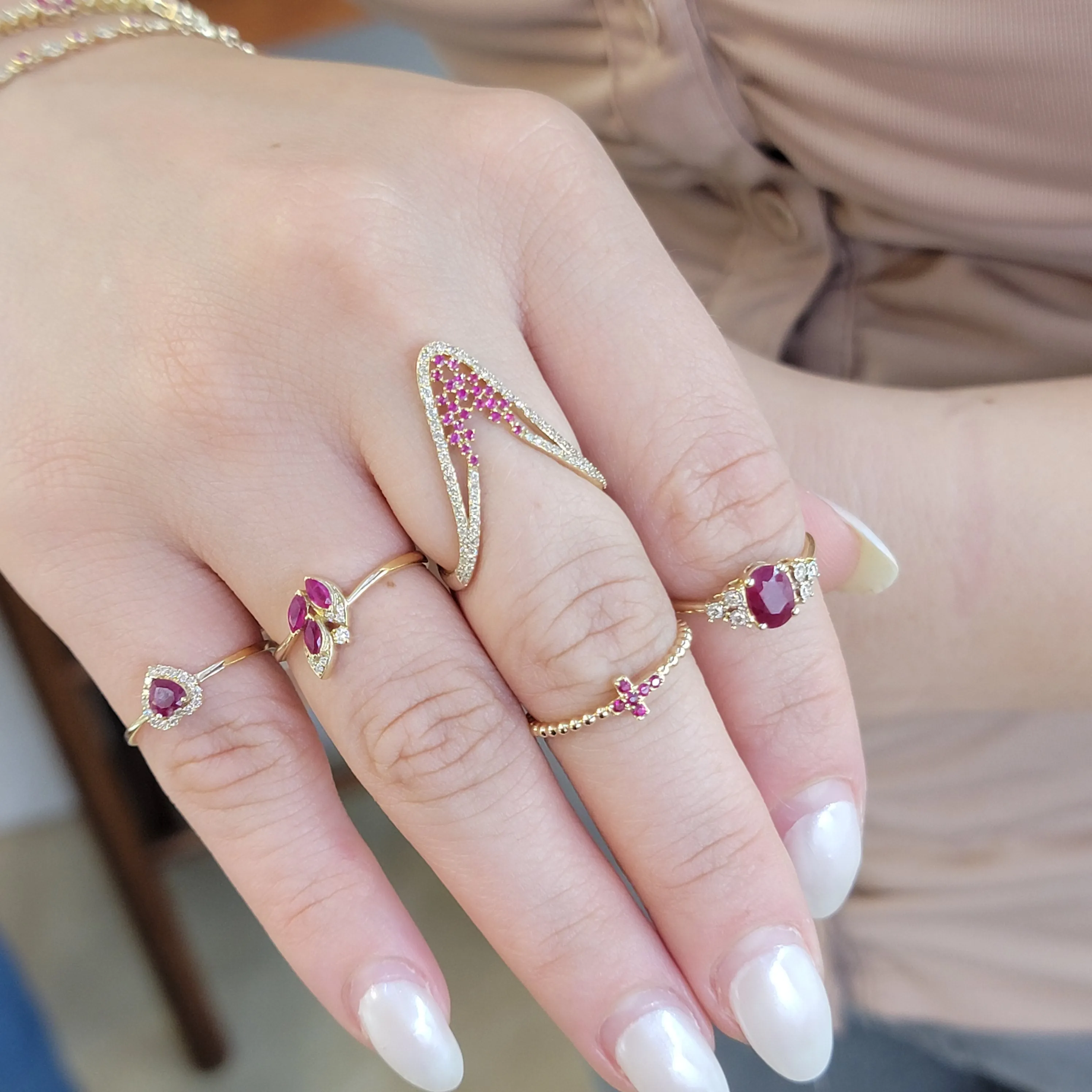 Oval Color Stone with Diamond  Illusions Ring