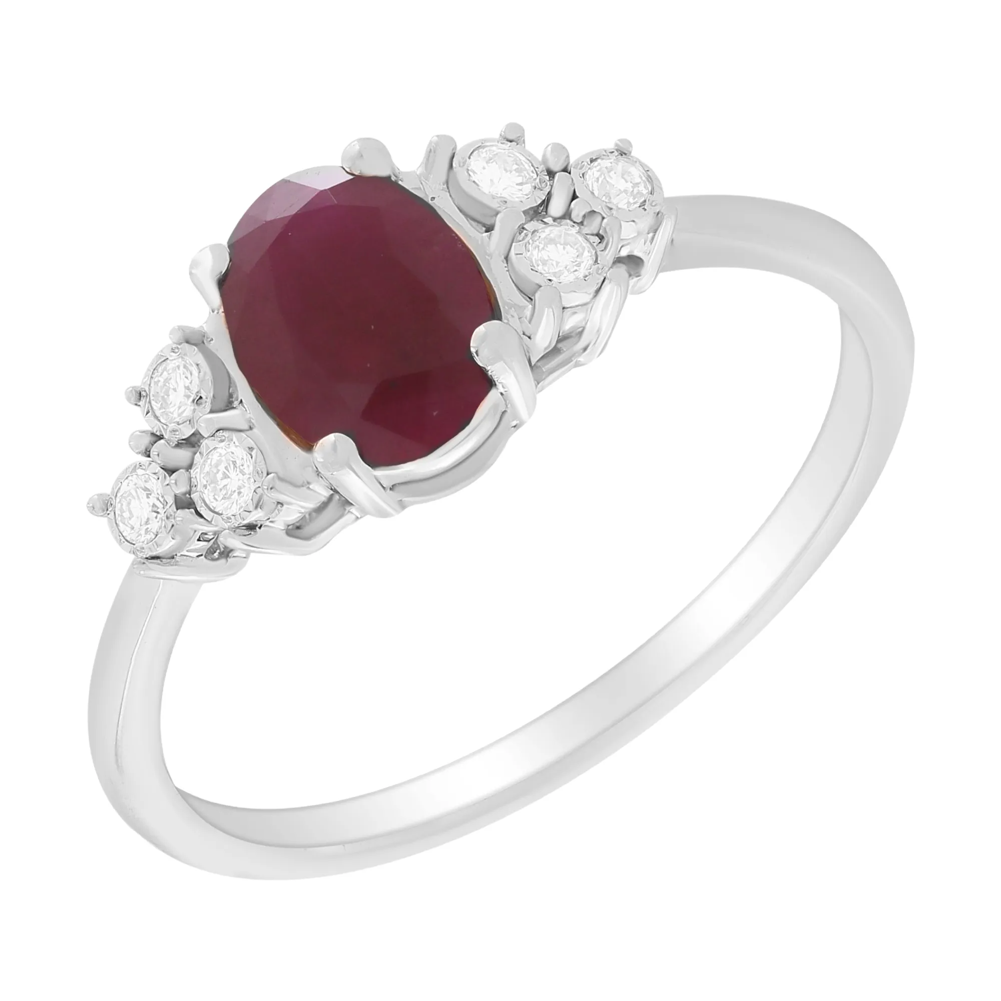 Oval Color Stone with Diamond  Illusions Ring