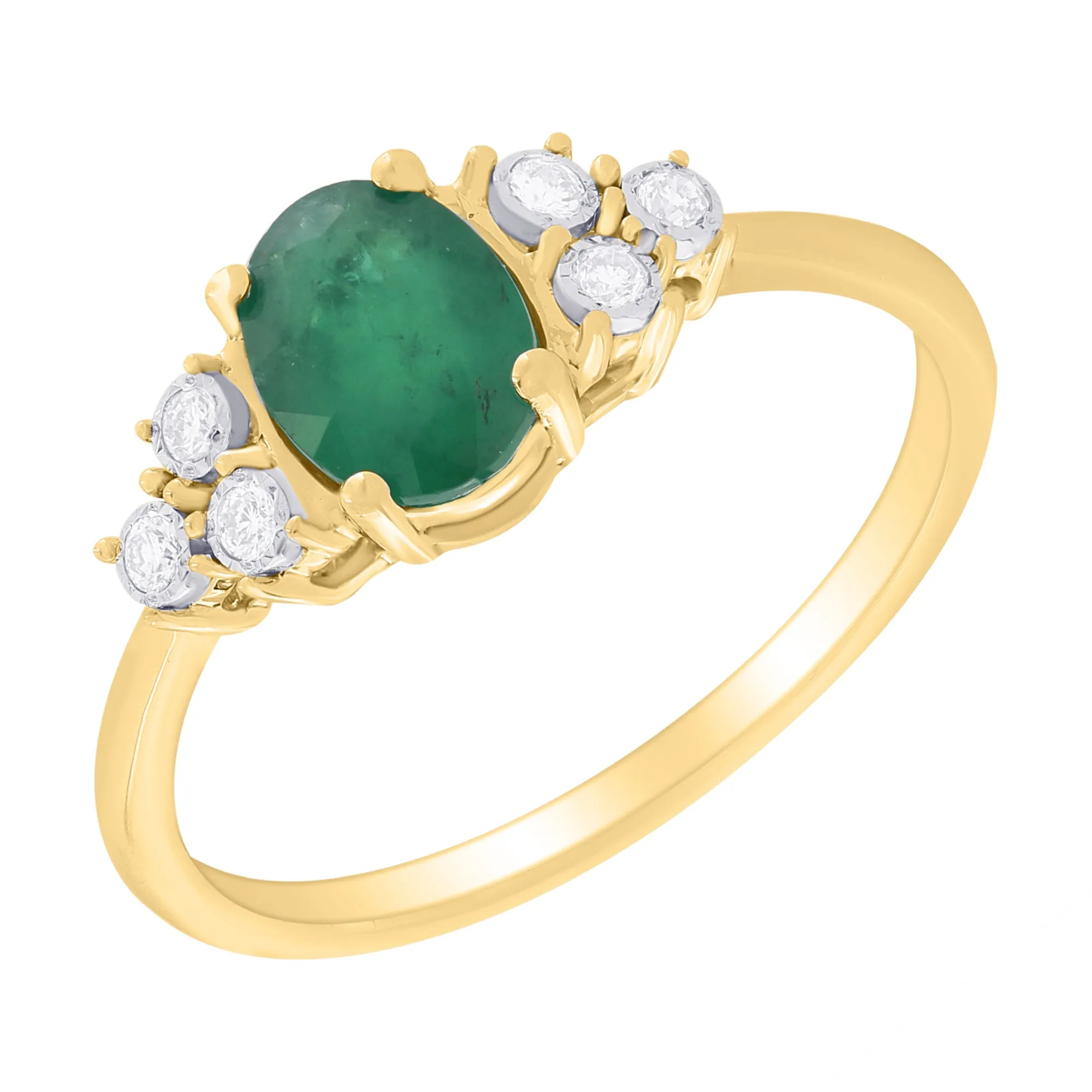 Oval Color Stone with Diamond  Illusions Ring