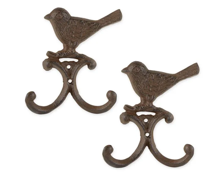 Pair of cast iron bird wall hanging hooks