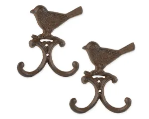 Pair of cast iron bird wall hanging hooks