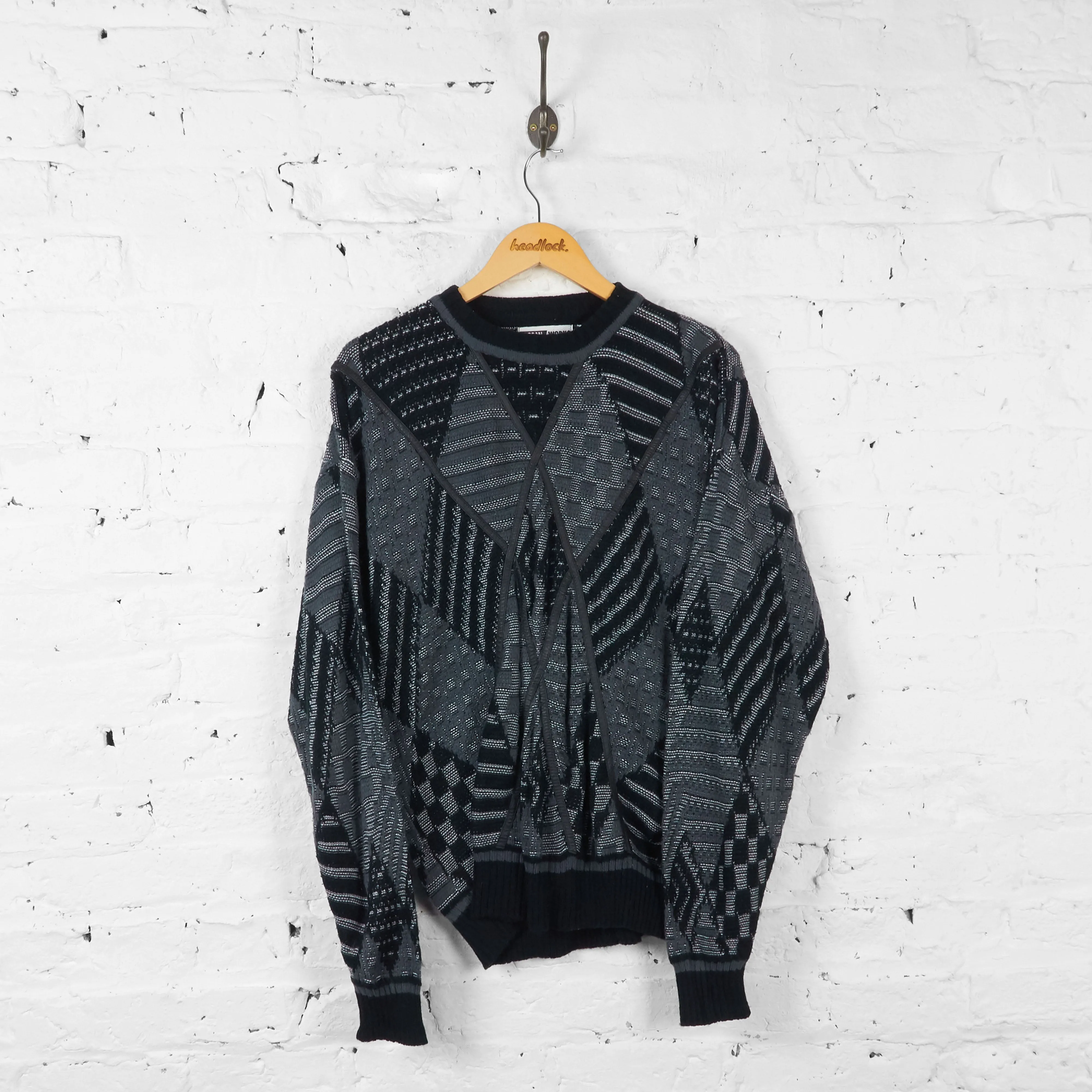 Patterned Knit Jumper - Grey - L