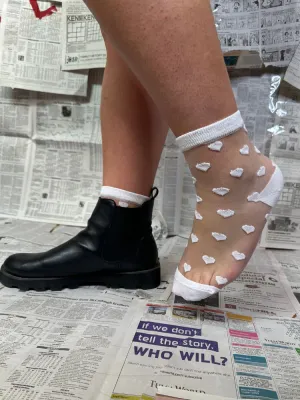Patterned Sheer Sock - Heart White