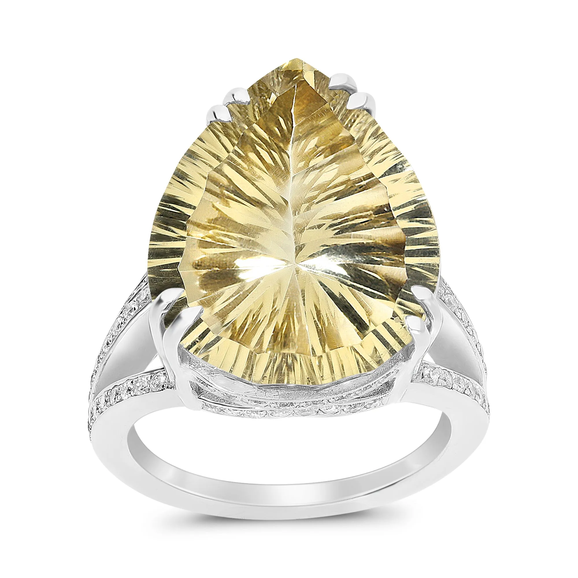Pear Shape Green Quartz Gemstone Cocktail Ring