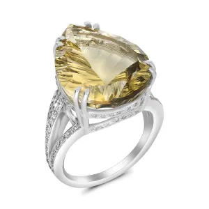 Pear Shape Green Quartz Gemstone Cocktail Ring