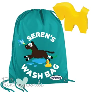 Personalised Equestrian Drawstring Wash Bag - Plodders Water Design