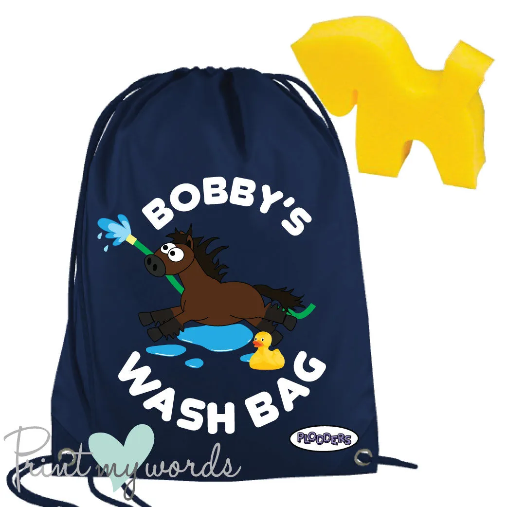 Personalised Equestrian Drawstring Wash Bag - Plodders Water Design