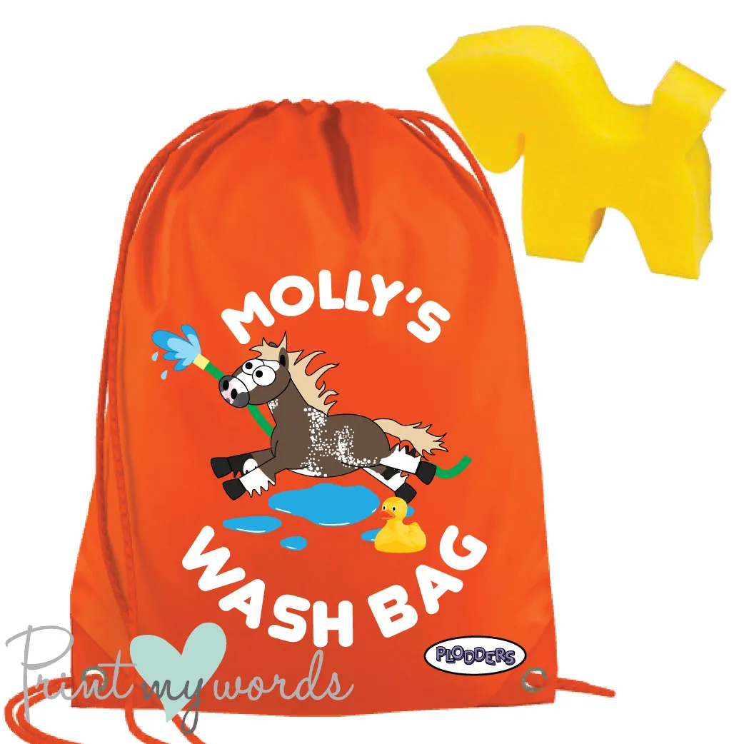 Personalised Equestrian Drawstring Wash Bag - Plodders Water Design