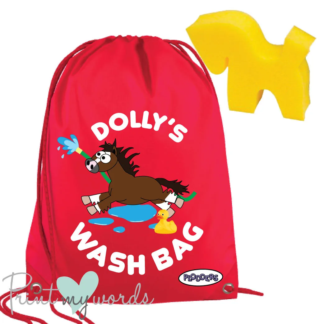 Personalised Equestrian Drawstring Wash Bag - Plodders Water Design