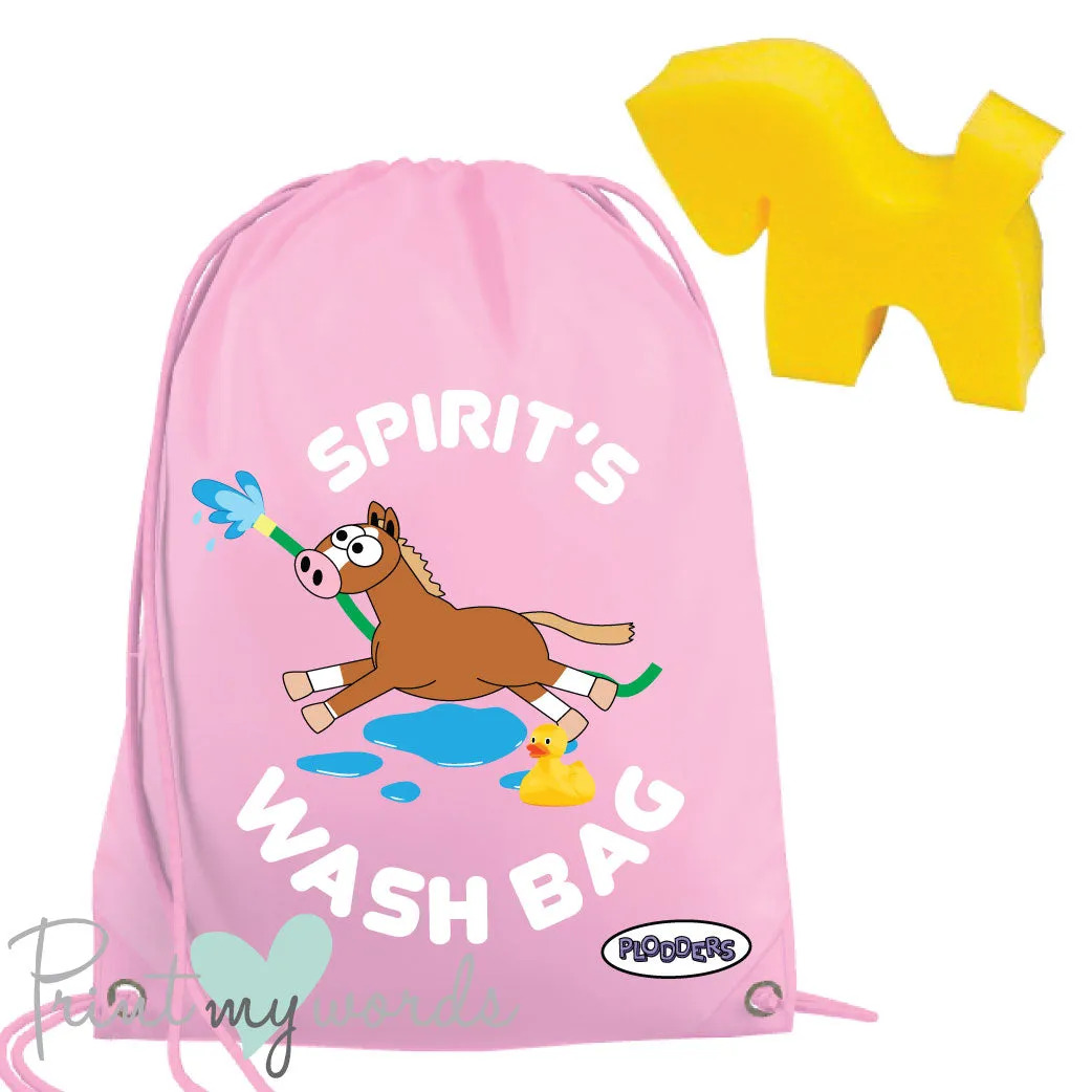 Personalised Equestrian Drawstring Wash Bag - Plodders Water Design