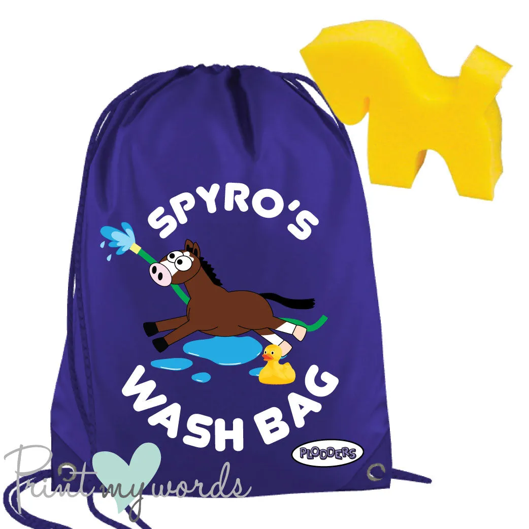 Personalised Equestrian Drawstring Wash Bag - Plodders Water Design
