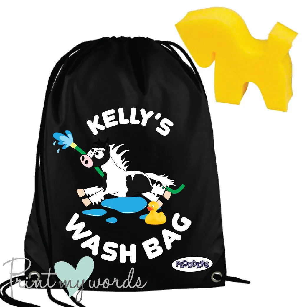 Personalised Equestrian Drawstring Wash Bag - Plodders Water Design
