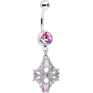 Pink Gem Opulent Cross Dangle Belly Ring