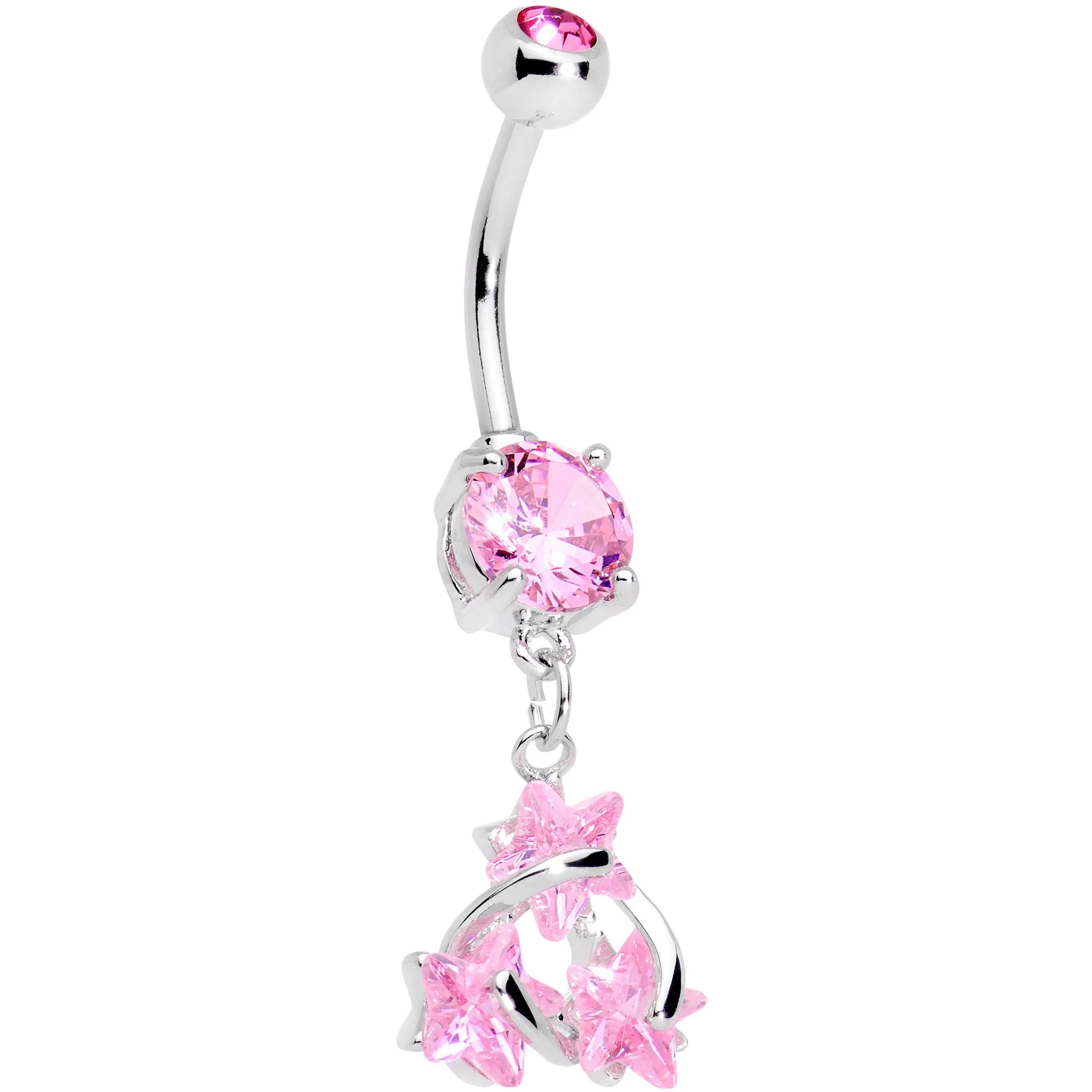 Pink Gem Spiral Knot Dangle Belly Ring
