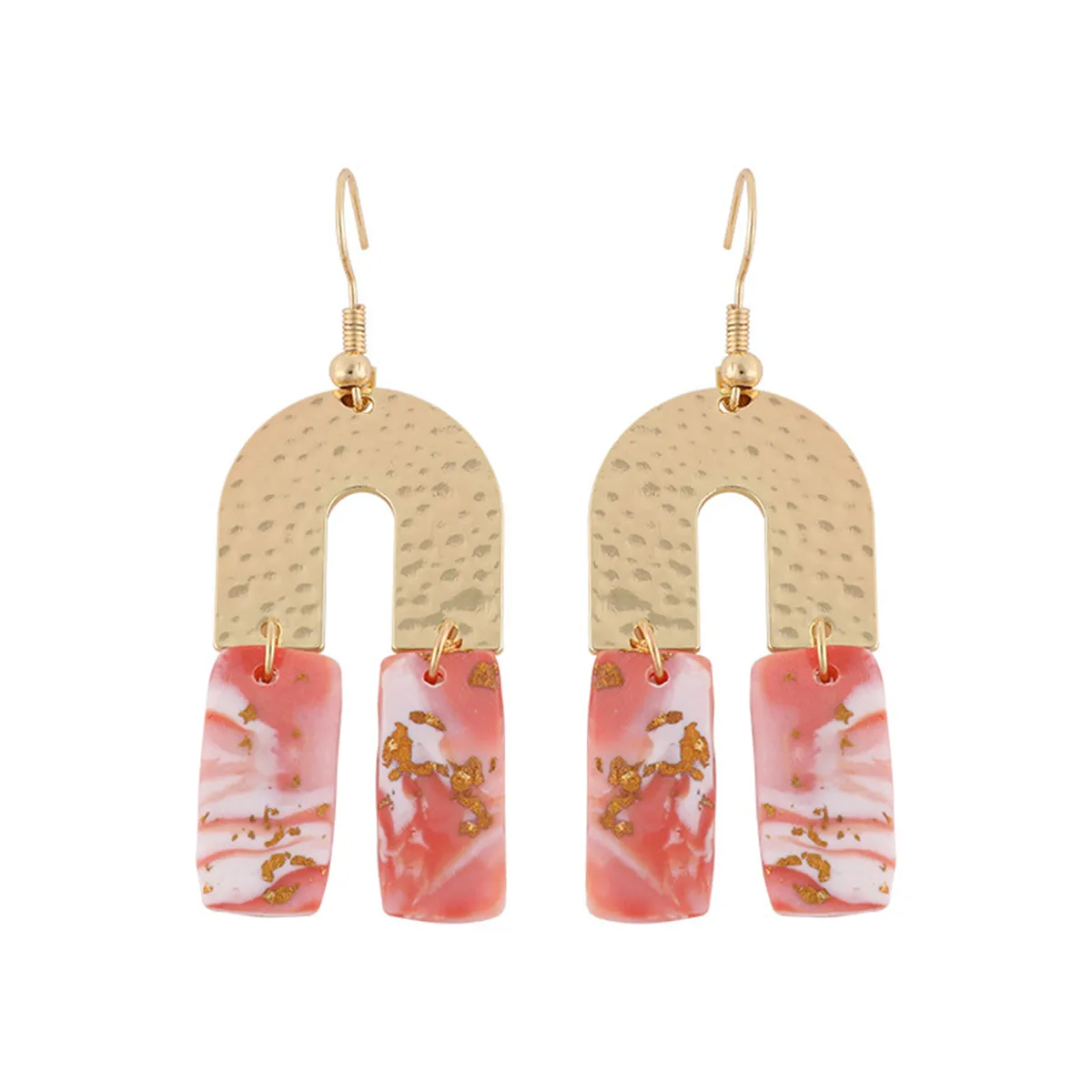 Pink Resin & 18K Gold-Plated Abstract U-Shape Drop Earrings