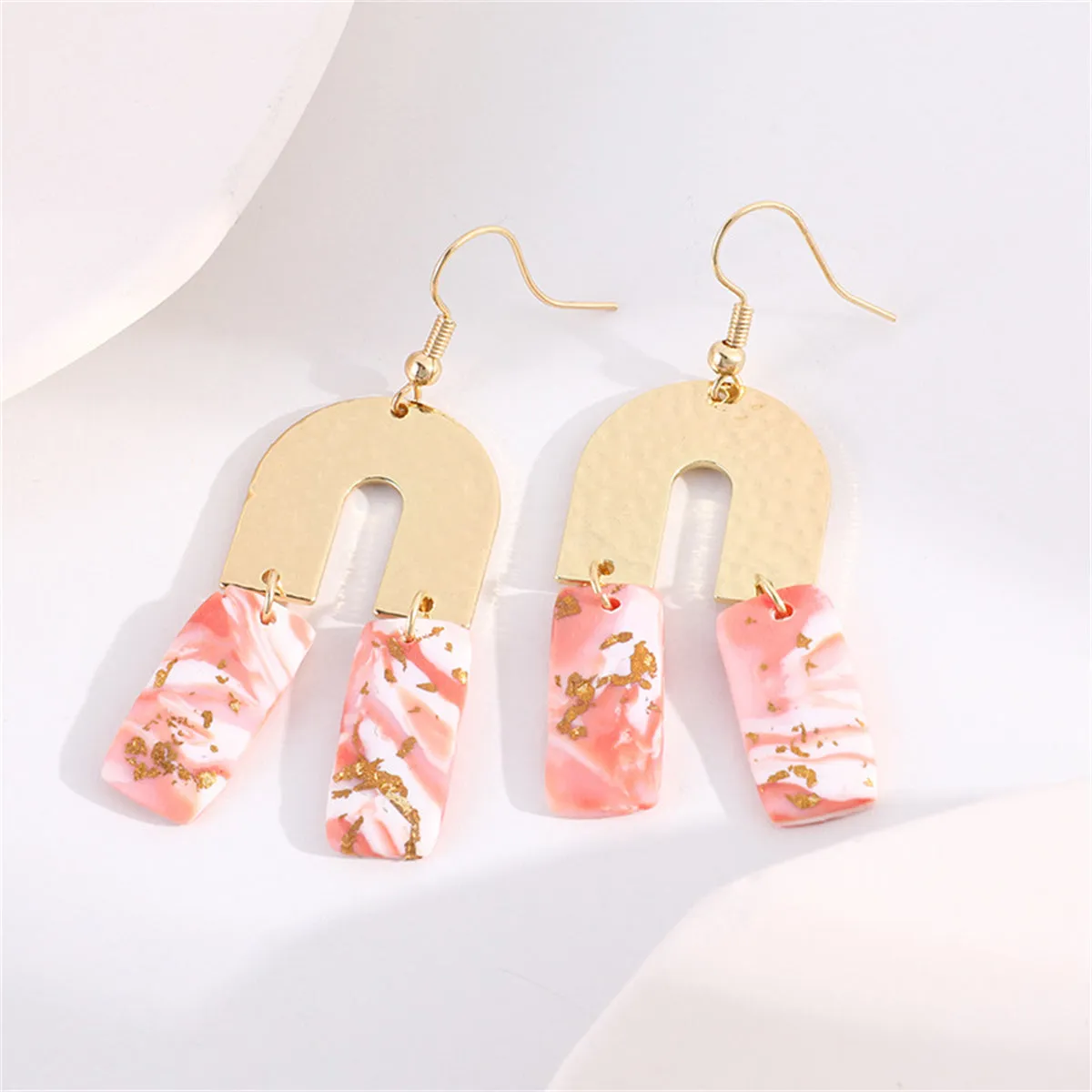 Pink Resin & 18K Gold-Plated Abstract U-Shape Drop Earrings