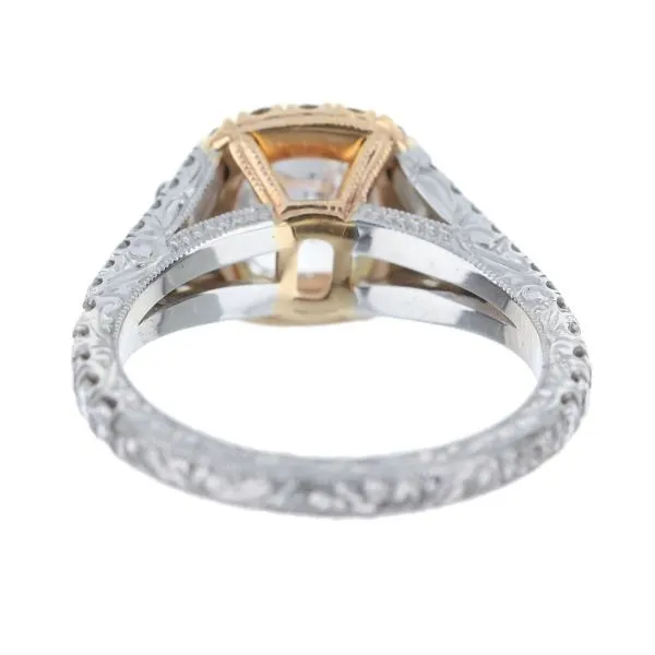 Platinum And Rose Gold Cushion-Cut Diamond Halo Engagement Ring