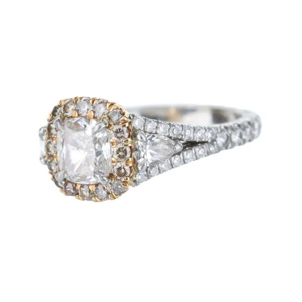 Platinum And Rose Gold Cushion-Cut Diamond Halo Engagement Ring