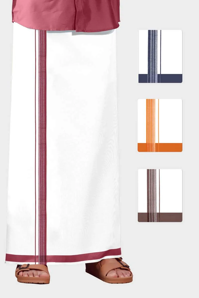 Pleasant Navya - Navy Blue Smooth Cotton Double Layered Dhoti With Fancy Borders | Uathayam