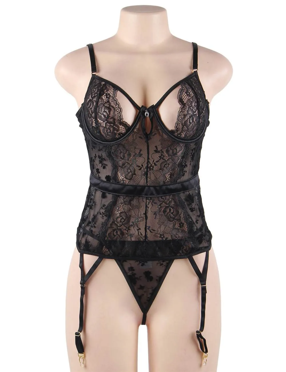Plus Size With Farawlaya Exquisite Lace Garter Lingerie With Underwire