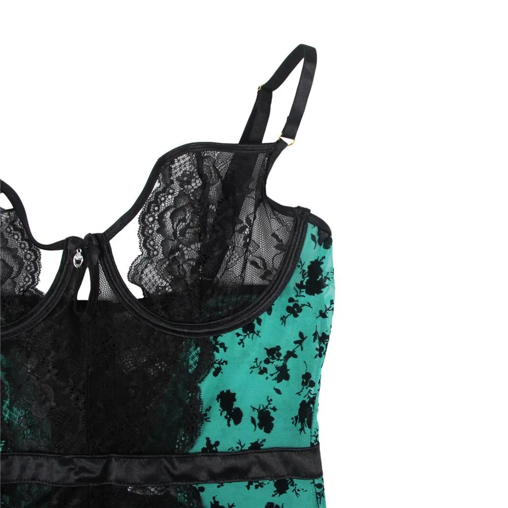 Plus Size With Farawlaya Exquisite Lace Garter Lingerie With Underwire
