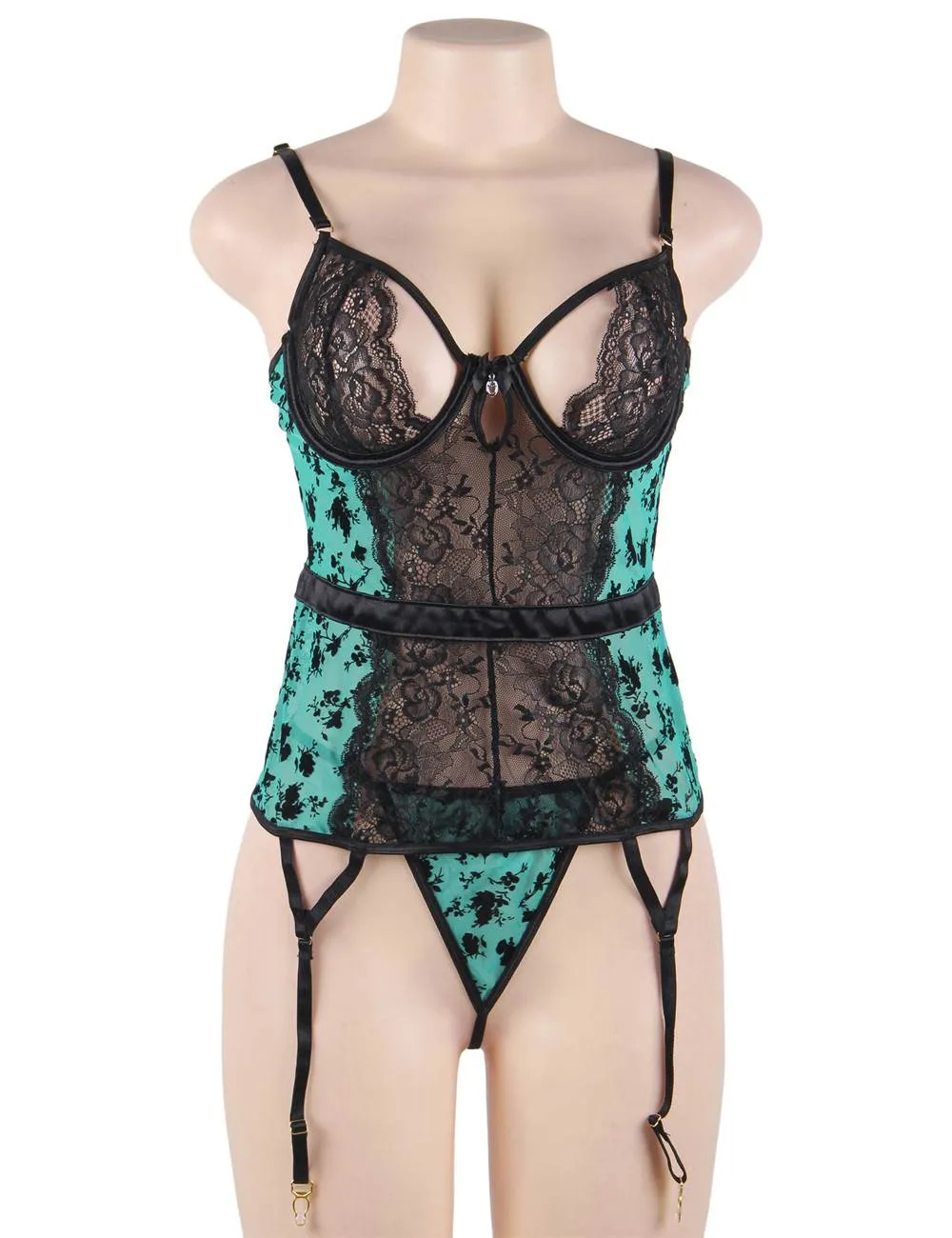 Plus Size With Farawlaya Exquisite Lace Garter Lingerie With Underwire