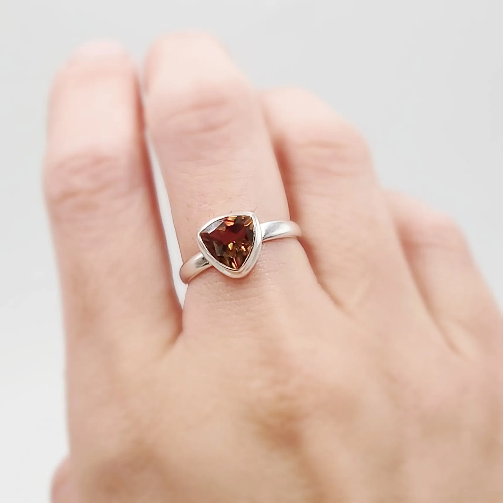 "Autumn" Alexandrite Trillion Ring Sterling Silver Size 7