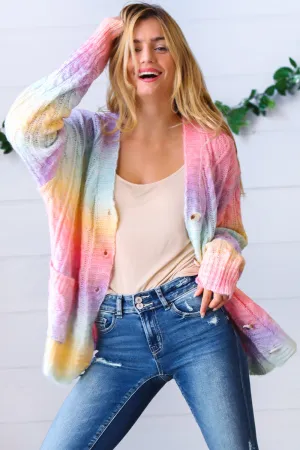 Rainbow Multi Ombre Cable Patterned Cardigan