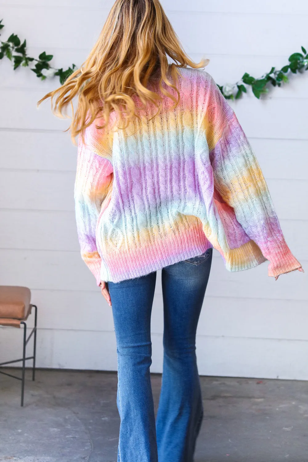 Rainbow Multi Ombre Cable Patterned Cardigan