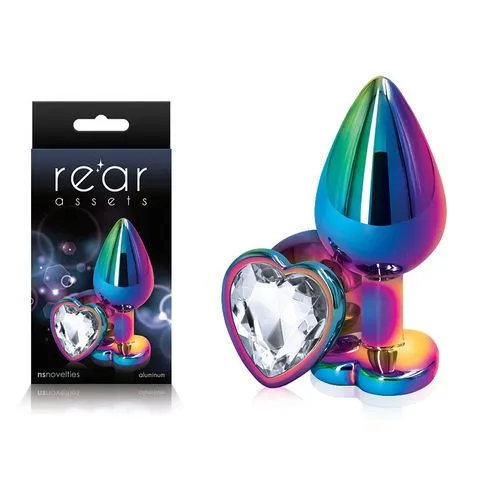 Rear Assets Medium Butt Plug - Rainbow with Clear Heart