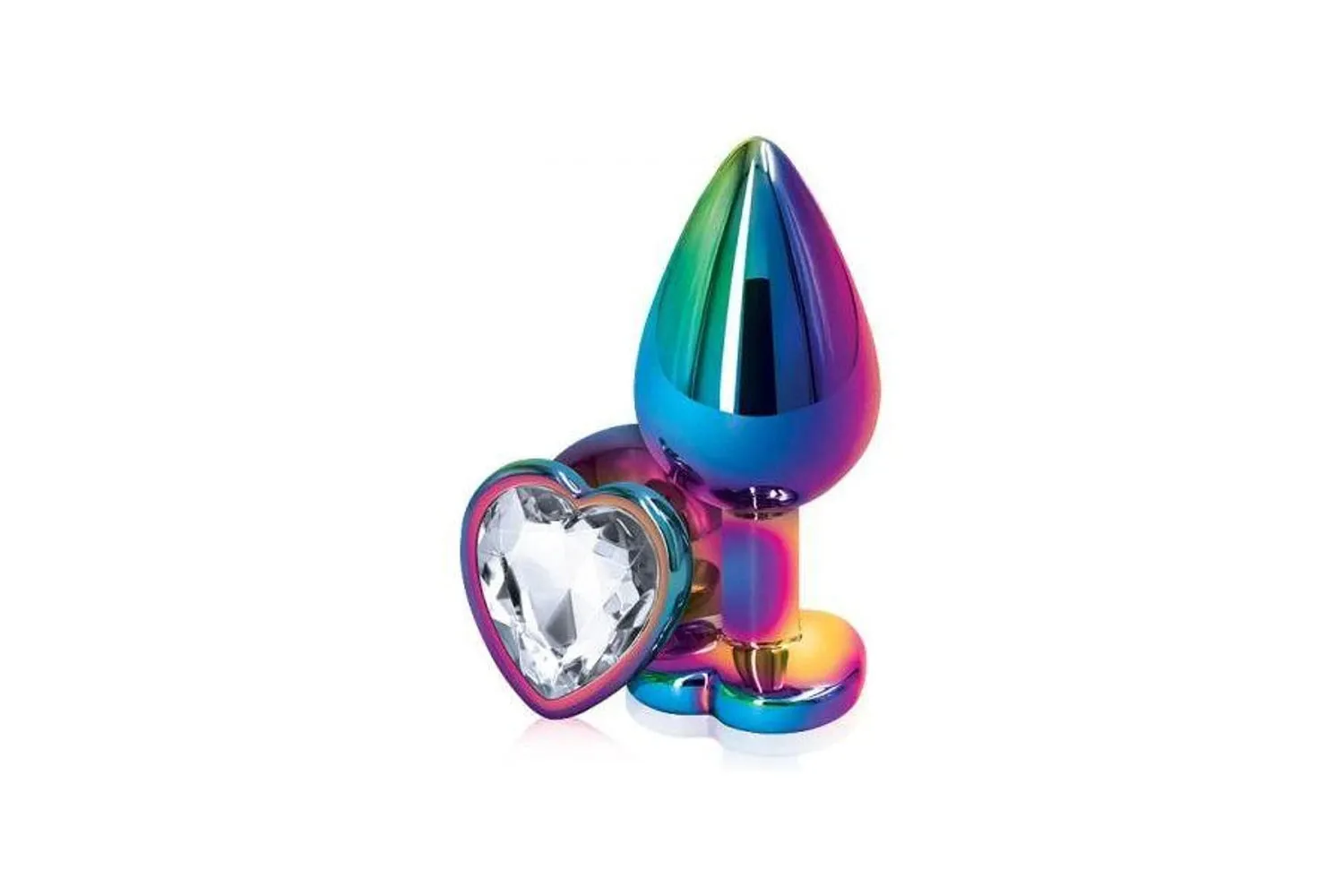 Rear Assets Medium Butt Plug - Rainbow with Clear Heart