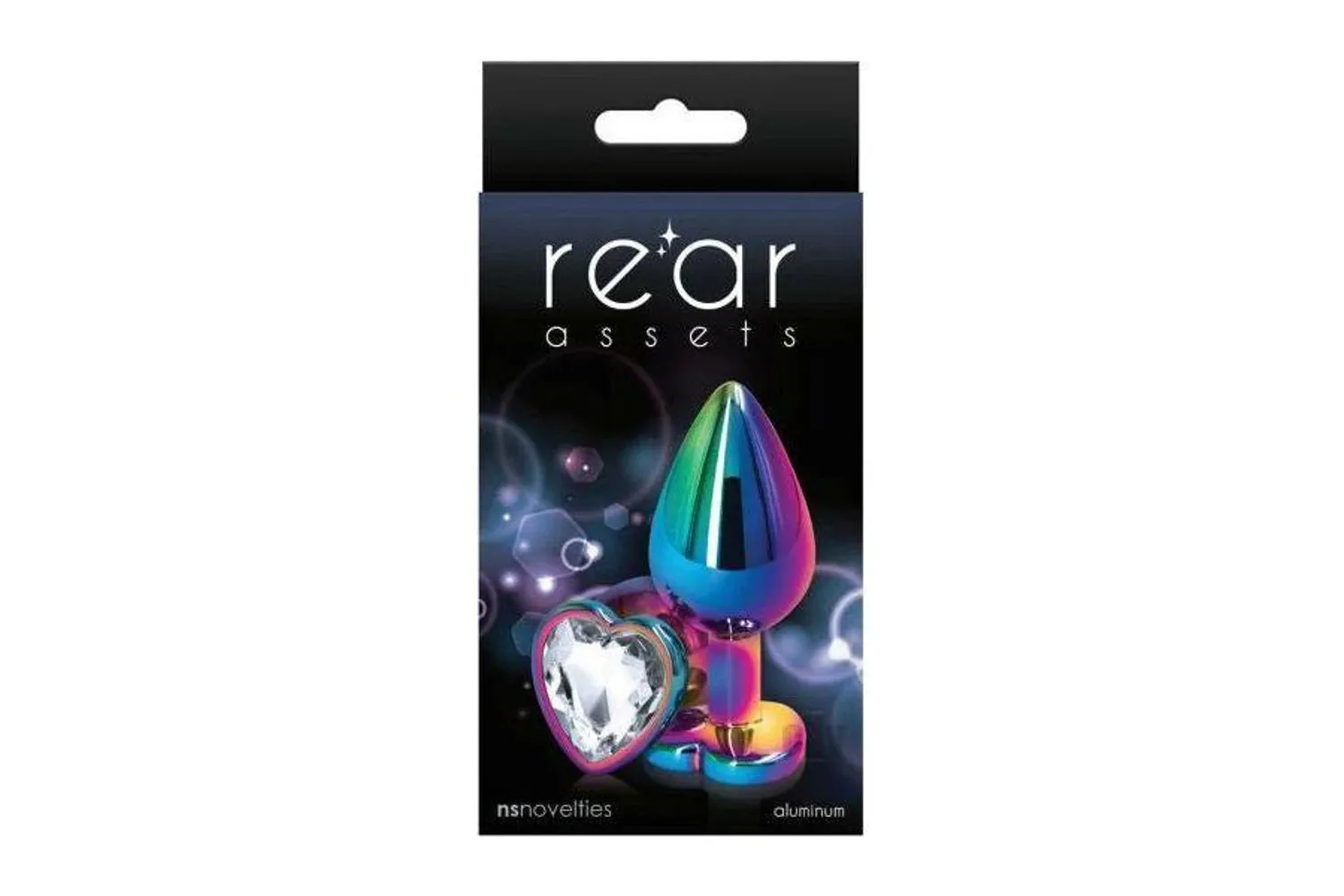 Rear Assets Medium Butt Plug - Rainbow with Clear Heart