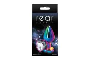 Rear Assets Medium Butt Plug - Rainbow with Clear Heart