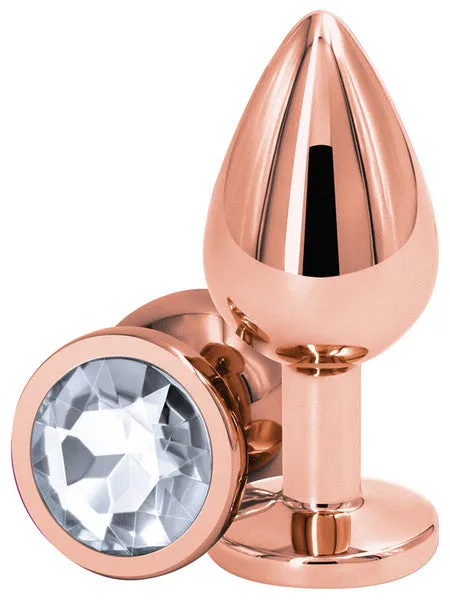 Rear Assets Medium Butt Plug - Rose Gold with Clear Gem