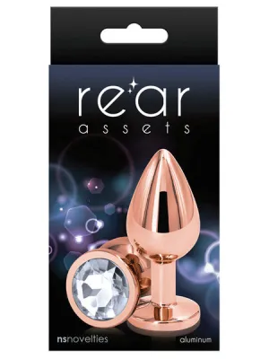 Rear Assets Medium Butt Plug - Rose Gold with Clear Gem