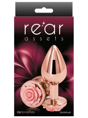 Rear Assets Medium Butt Plug - Rose Gold with Pink Rose