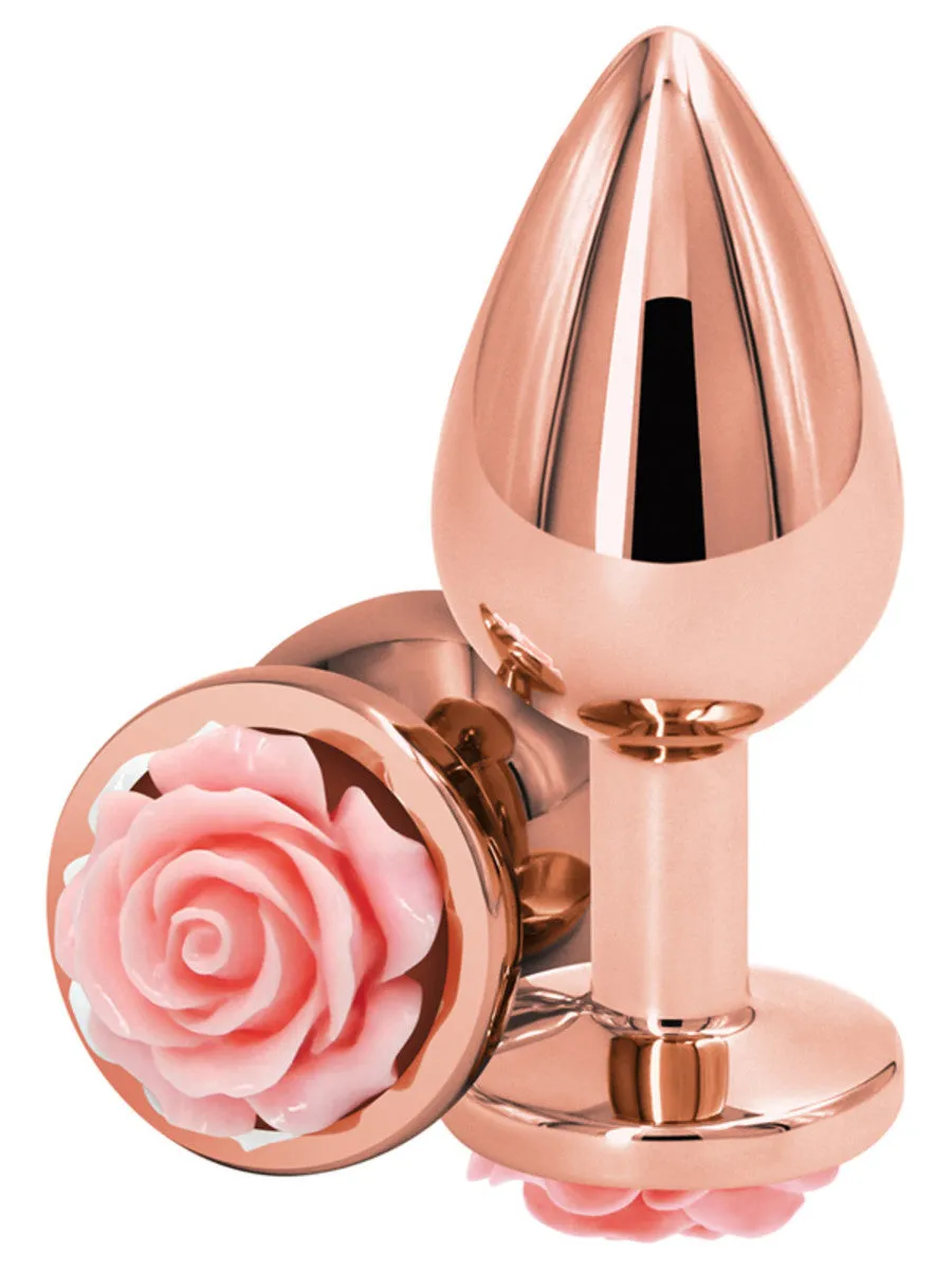 Rear Assets Medium Butt Plug - Rose Gold with Pink Rose