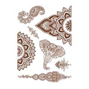 Red Flower Elephant Temporary Tattoo Sheet - 5 Pcs
