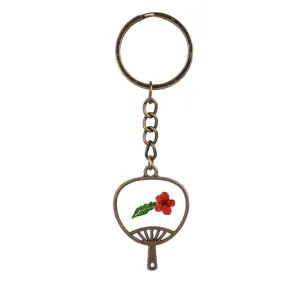 Red Peach Blossom & 18K Gold-Plated Fan Keychain