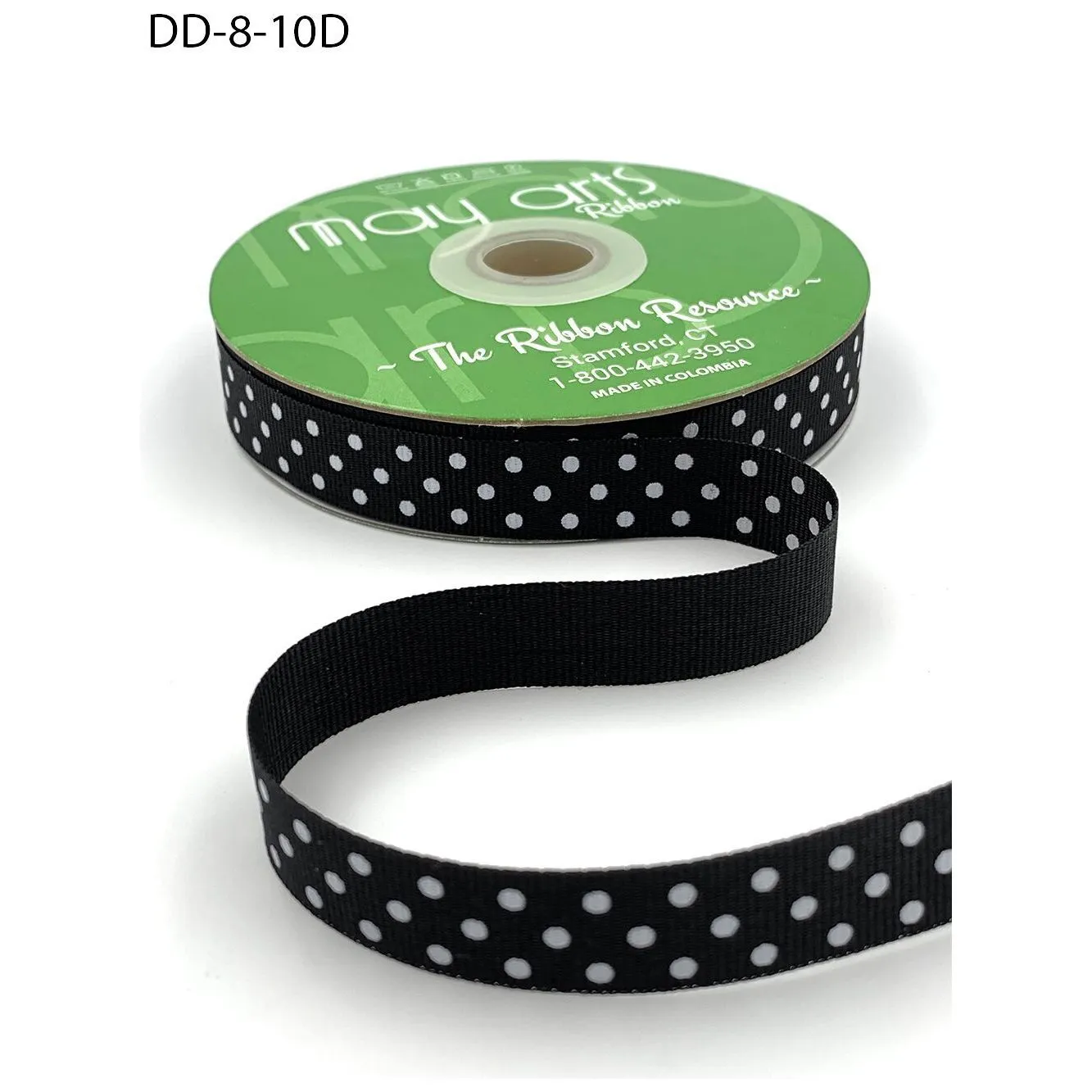 Ribbon - 5/8 Inch Grosgrain Printed Dots Ribbon with Woven Edge - Black/White Dots