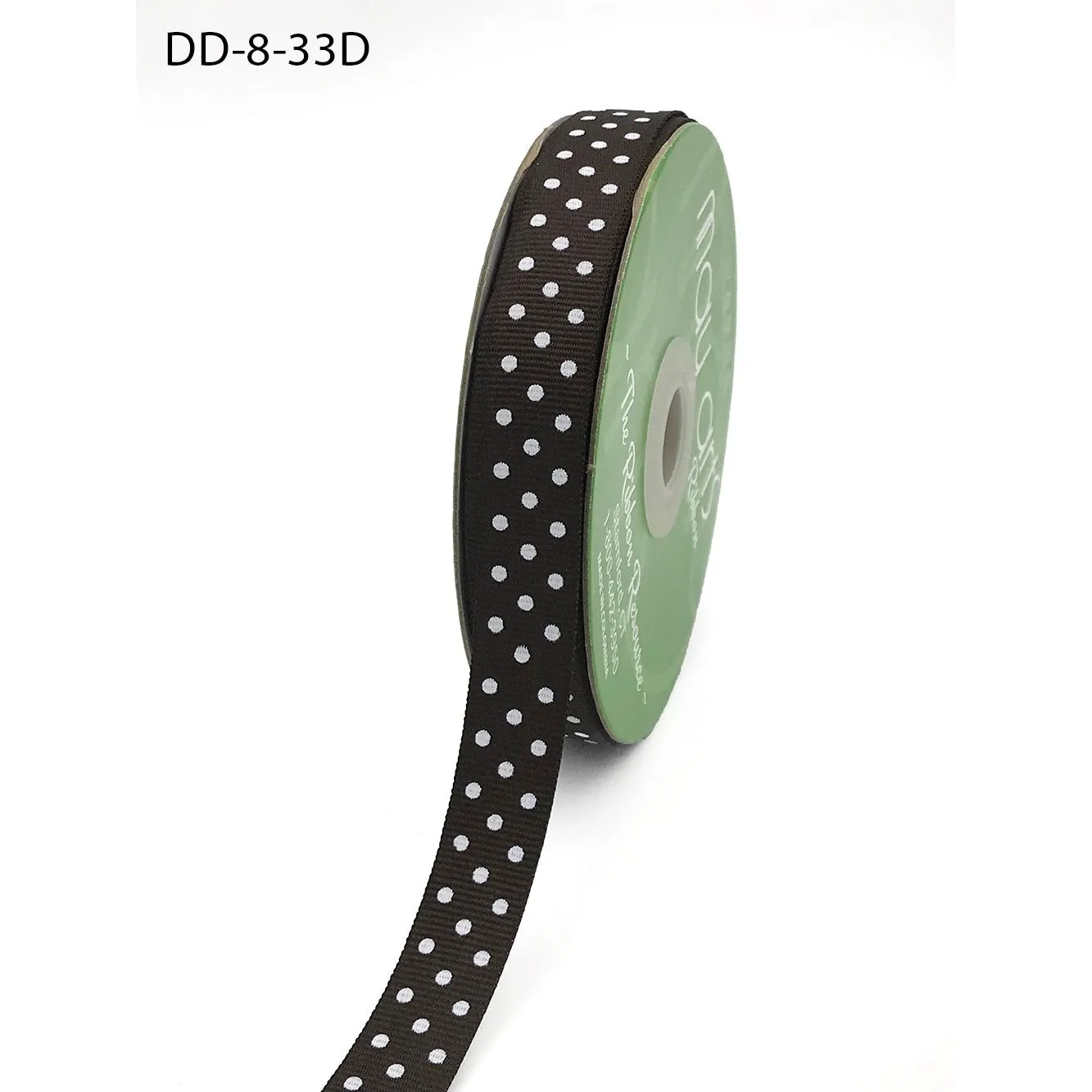 Ribbon - 5/8 Inch Grosgrain Printed Dots Ribbon with Woven Edge - Brown/White Dots