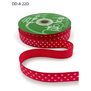 Ribbon - 5/8 Inch Grosgrain Printed Dots Ribbon with Woven Edge - Fuchsia/White Dots