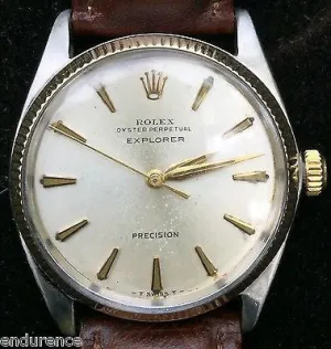 ROLEX VINTAGE RARE EXPLORER OYSTER PERPETUAL PRECISION 2TONE STEEL 14K 5501