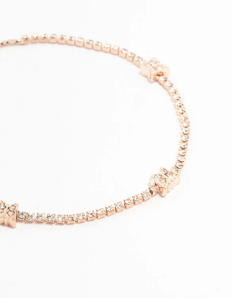 Rose Gold Butterfly Station Czech Crystals Toggle Bracelet