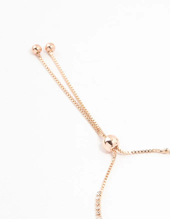 Rose Gold Butterfly Station Czech Crystals Toggle Bracelet