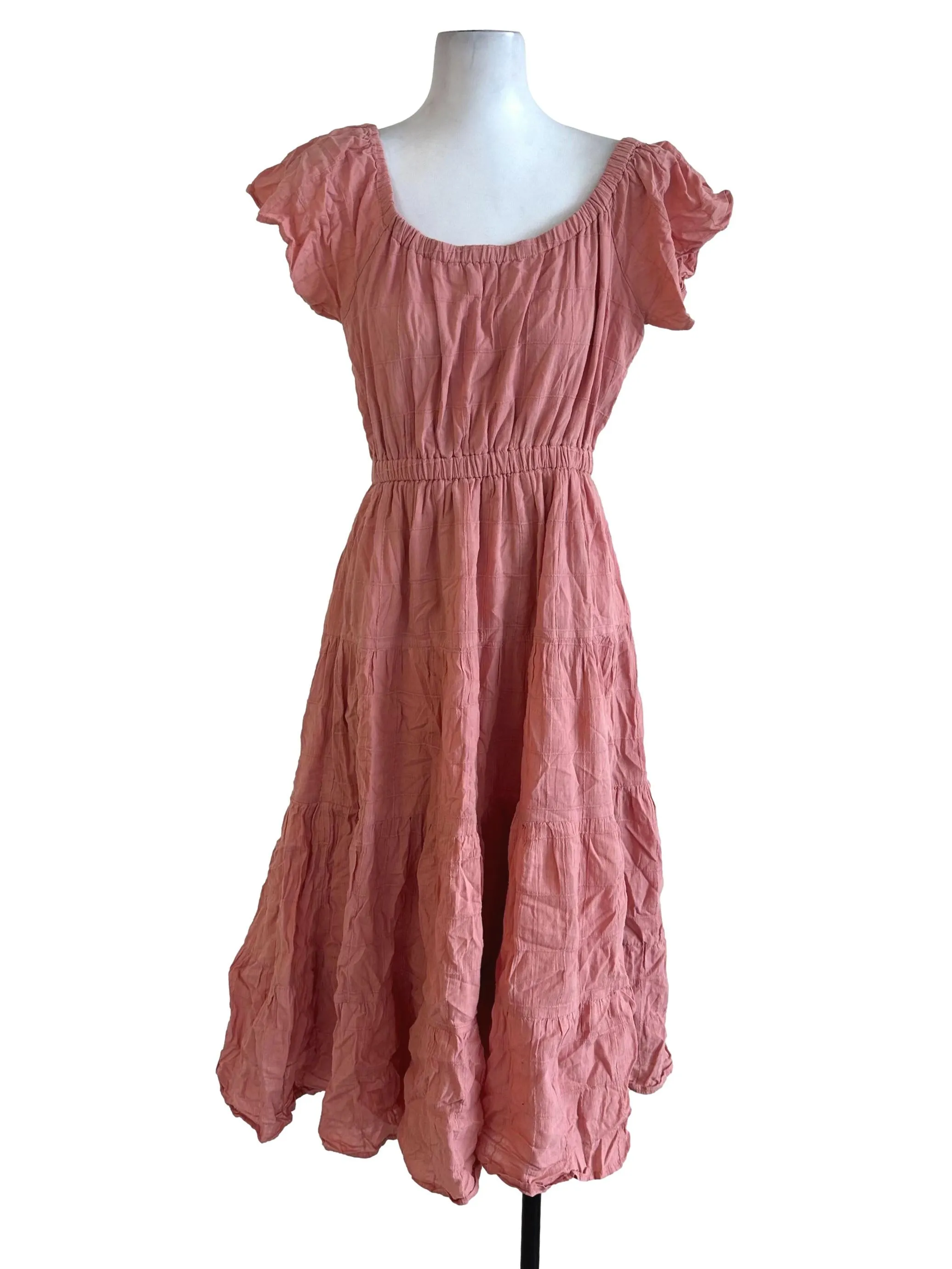 Rose Pink Plaid Textured Dress