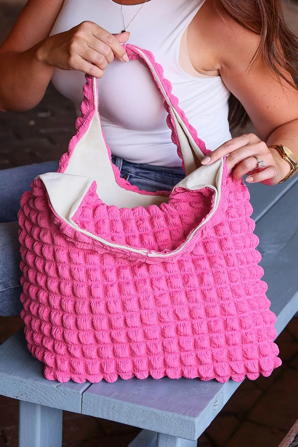 Rose Textured Pleated Bubble Shoulder Bag
