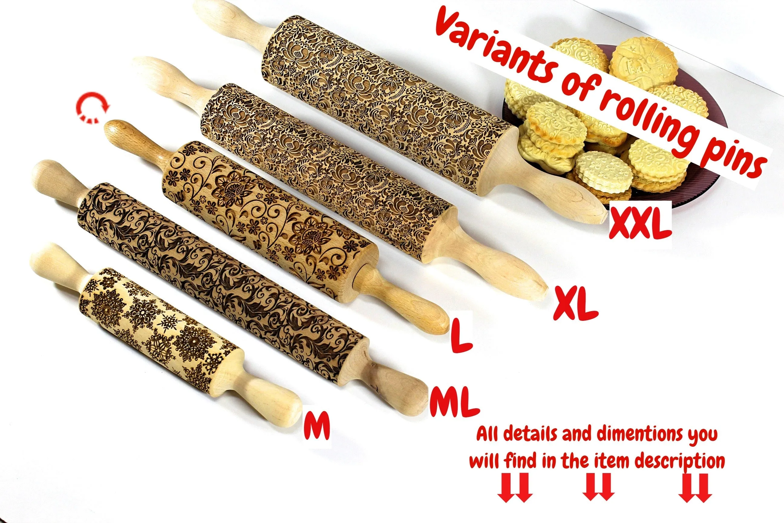 Roses Big Embossed Rolling Pin, Textured Cookies, Clay Stamp, Christmas Gift,  Ceramic Roller Pottery
