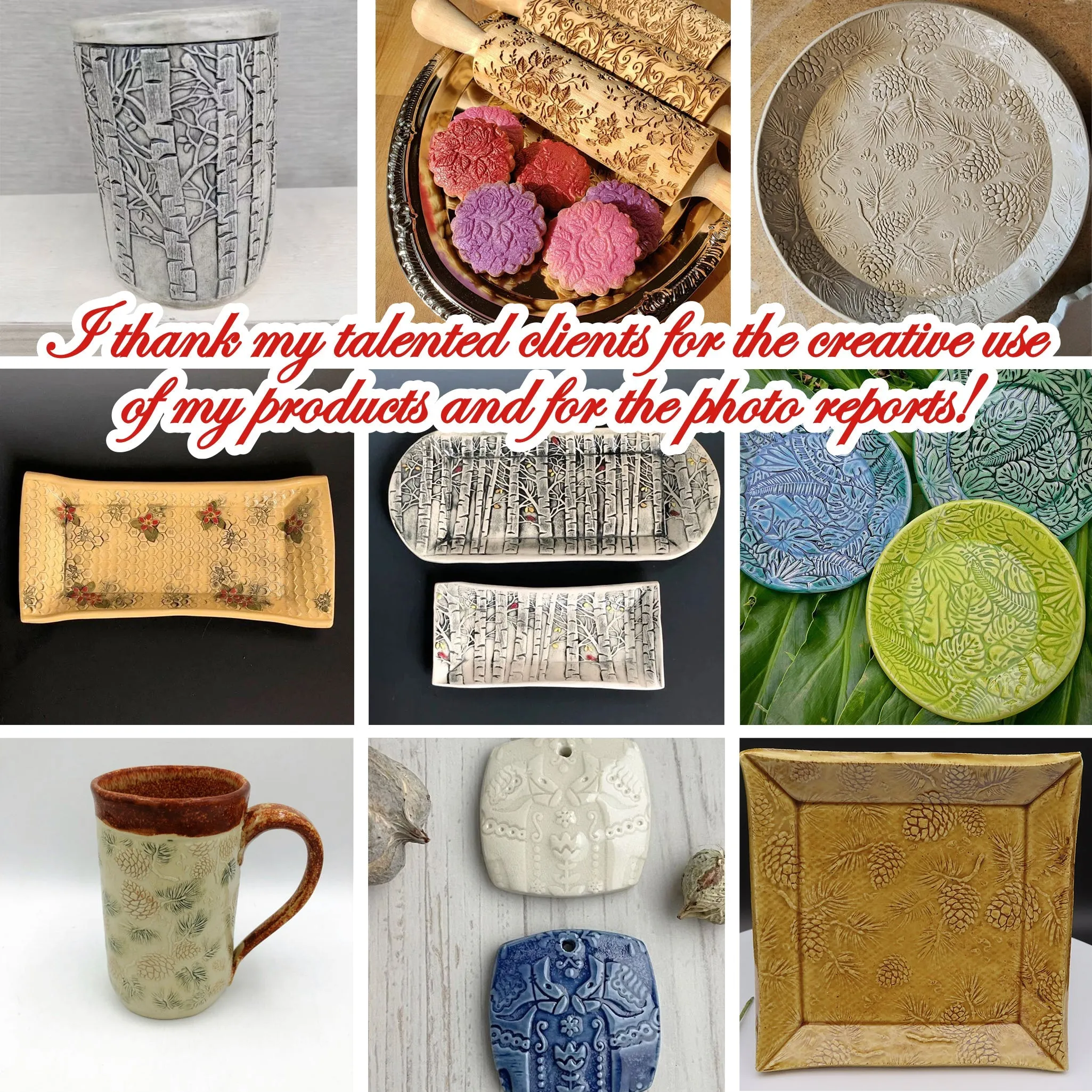 Roses Big Embossed Rolling Pin, Textured Cookies, Clay Stamp, Christmas Gift,  Ceramic Roller Pottery